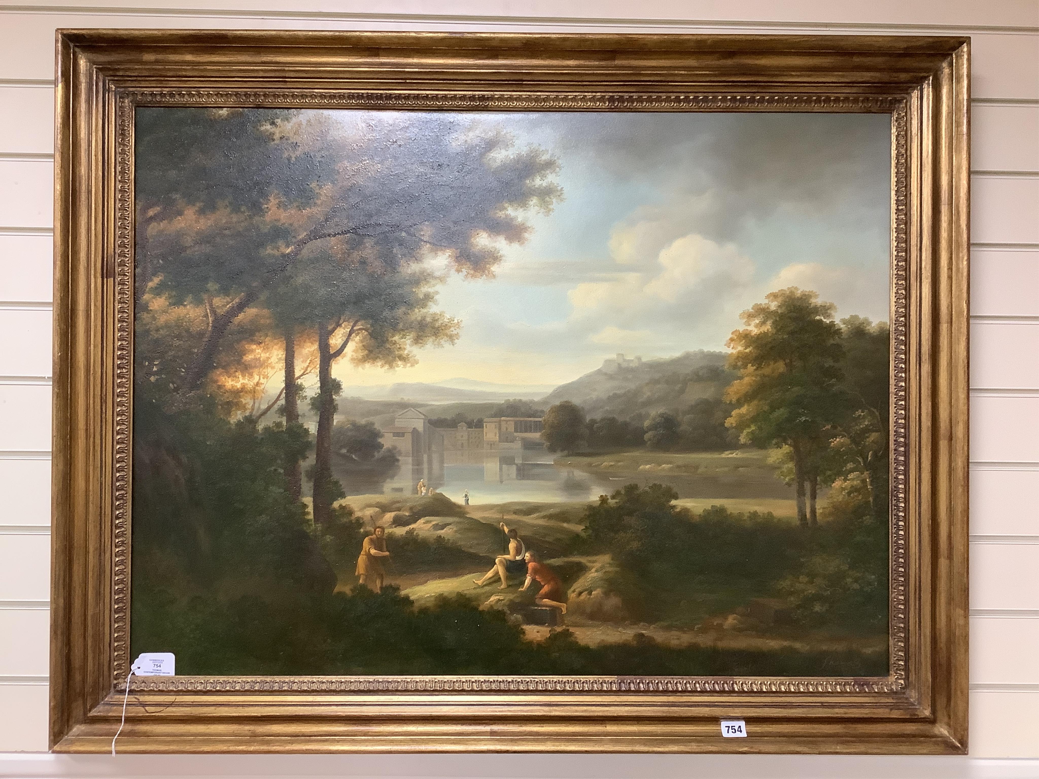 Thomas, Contemporary decorative Italianate landscape with figures, signed, oil on canvas, 77 x 100cm